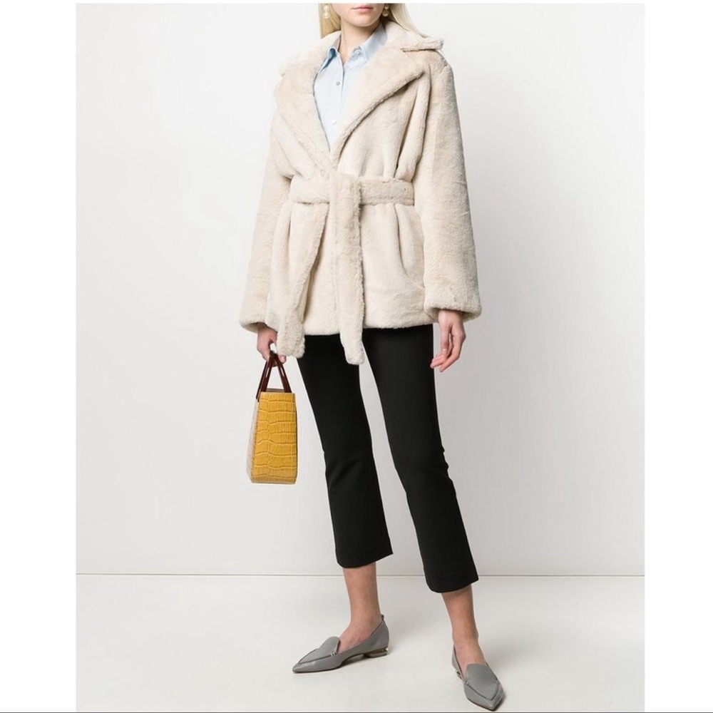 Vince Cream Faux Fur Belted Teddy Coat - Picture 2 of 12